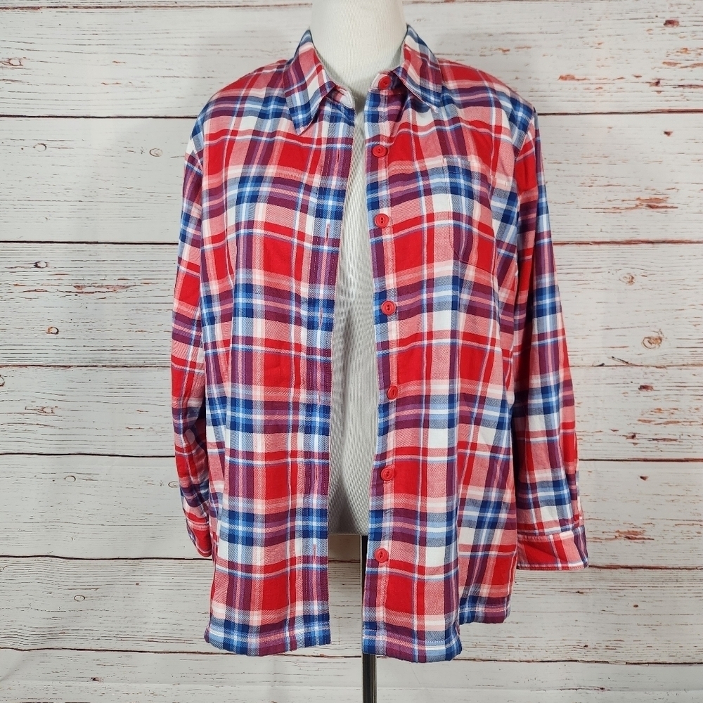 LL Bean Red Plaid Fleece Lined Flannel Size XL Petite